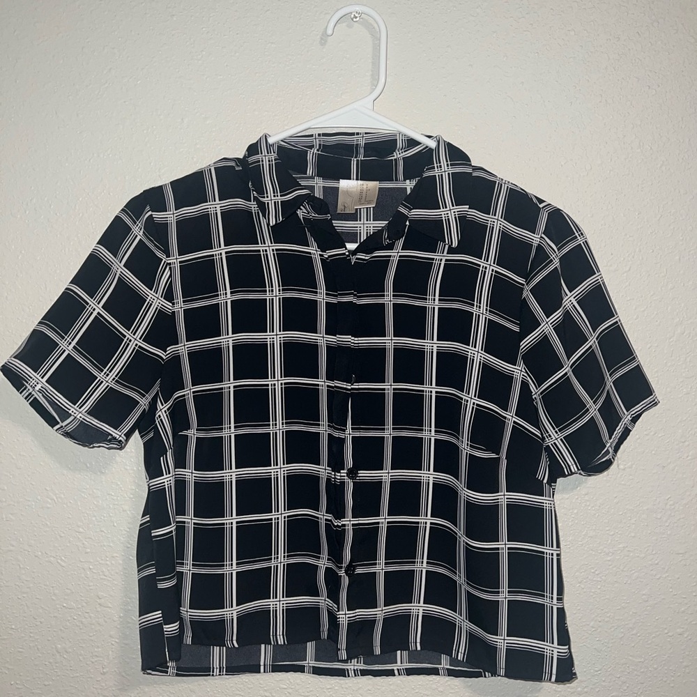 Black and White Plaid Button Down Shirt